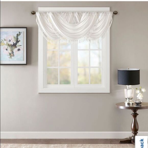 Madison Park Juline Faux Silk 38"W X 46"L Rod Pocket Waterfall Valance - Picture 1 of 3